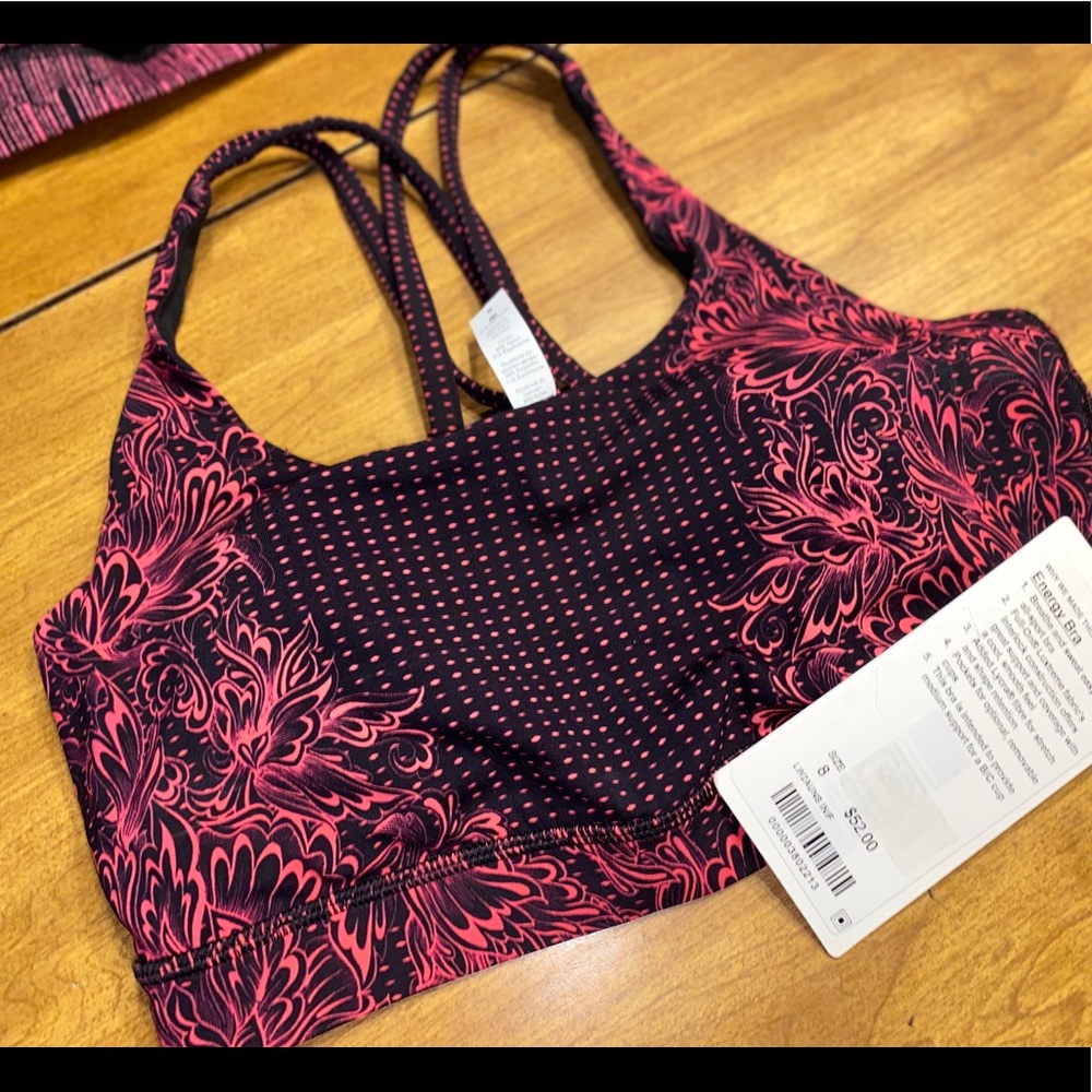 NWT Lululemon Energy sports Bra.size 8. pink/black